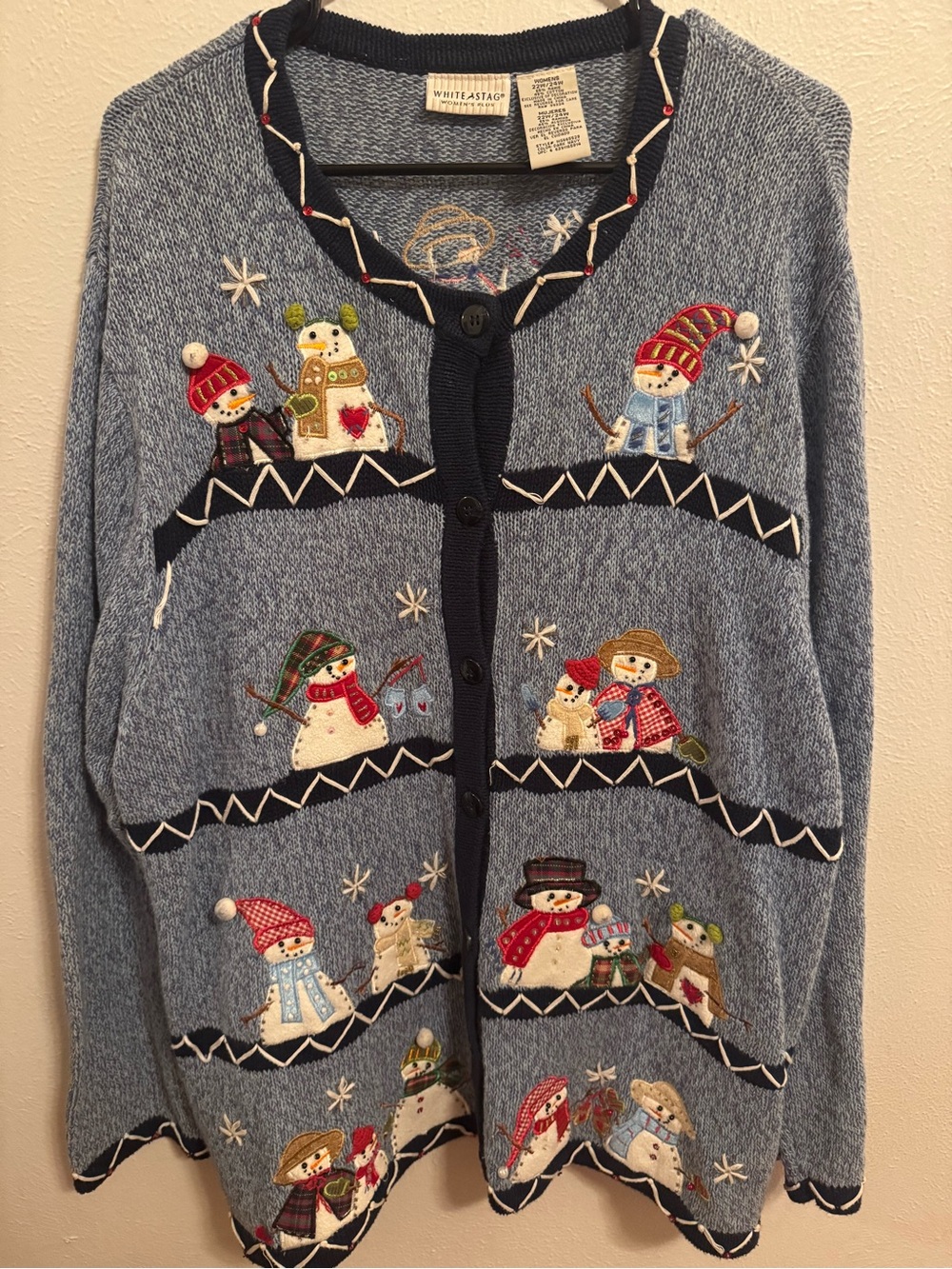 White Stag Light Blue Embroidered Snowman Cardigan